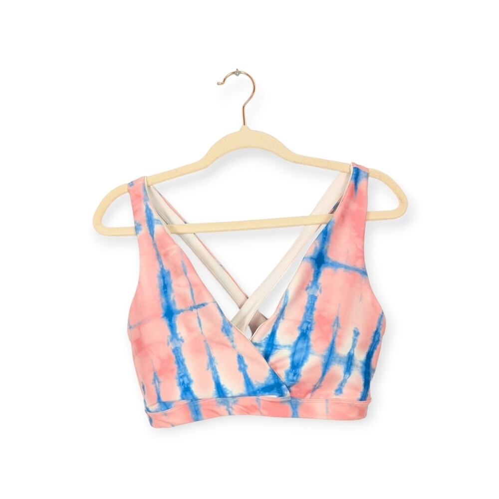 Carbon 38 x Eleven by Venus Williams Pink & Blue Cross Back Sports Bra Size L